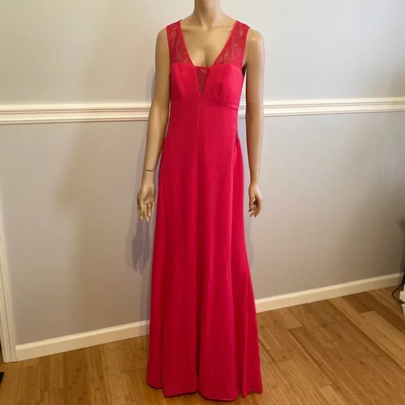 chinese dress ladies BCBG Max Azria Karey Berry Pink Lace Open Back Evening Formal Dress si   Queen City Resale